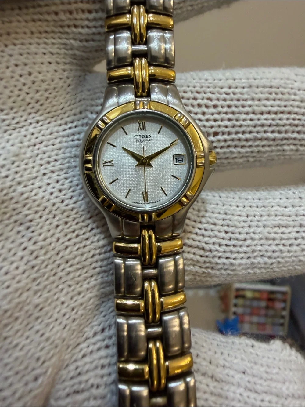 Vintage Citizen Elegance Women's Two-Tone Watch Textured Dial Date 6010-H04538